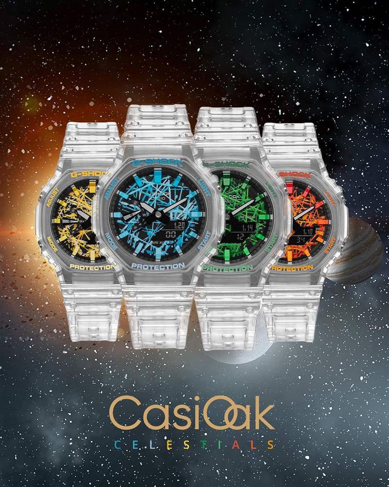 IFL Watches與The Dial Artist嶄新開發CasiOak Celestial系列，將天體主題帶入農家橡樹手表，并用抽象手繪結合彩色詮釋不同行星。 （Source：iflwatches）